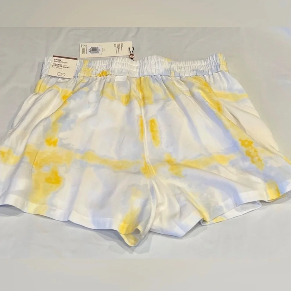 CALIA  High Rise Cover Up Summer Beach Resort Pool Butter Yellow White Shorts XL